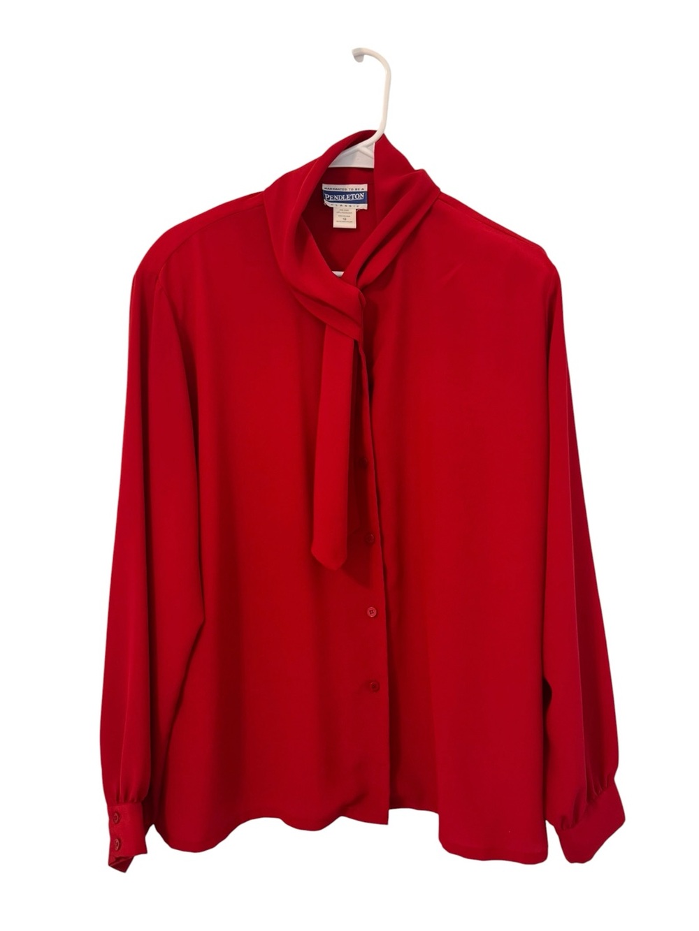 EUC Vintage Pendleton Women's Red Tie-Neck Blouse  Size 18